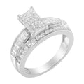 14K White Gold 1.0 Cttw Mixed-Cut Diamond Rectangle Invisible-Set Composite Cluster Ring with Bar- and Channel-Set Band (H-I Color, SI2-I1 Clarity) - Size 7 by Bids.com