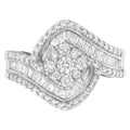 14K White Gold 1 Cttw Baguette and Round Diamond Floral Swirl Cluster Cocktail Ring by Bids.com