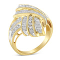10K Yellow Gold Plated .925 Sterling Silver 1.0 Cttw Round & Baguette Diamond Knot Channel Statement Ring (I-J Color, I2-I3 Clarity) - Size 6 by Bids.com