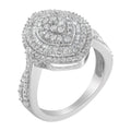 .925 Sterling Silver 1.0 Cttw Round & Baguette-Cut Diamond Marquise-Shaped Cluster Triple Stepped Halo Cocktail Fashion Ring (I-J Color, I2-I3 Clarity) - Size 7 by Bids.com