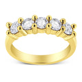 14K Yellow Gold Plated .925 Sterling Silver 1.0 Cttw Shared Prong-set Round Diamond 5 Stone Band Ring (J-K Color, I1-I2 Clarity) - Size 7 by Bids.com