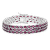 30.80 Ct Oval Red Rhodolite Garnet Prong Sterling Silver Three Row Tennis Bracelet