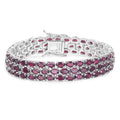30.80 Ct Oval Red Rhodolite Garnet Prong Sterling Silver Three Row Tennis Bracelet by Fine Color Jewels