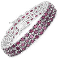 30.80 Ct Oval Red Rhodolite Garnet Prong Sterling Silver Three Row Tennis Bracelet by Fine Color Jewels