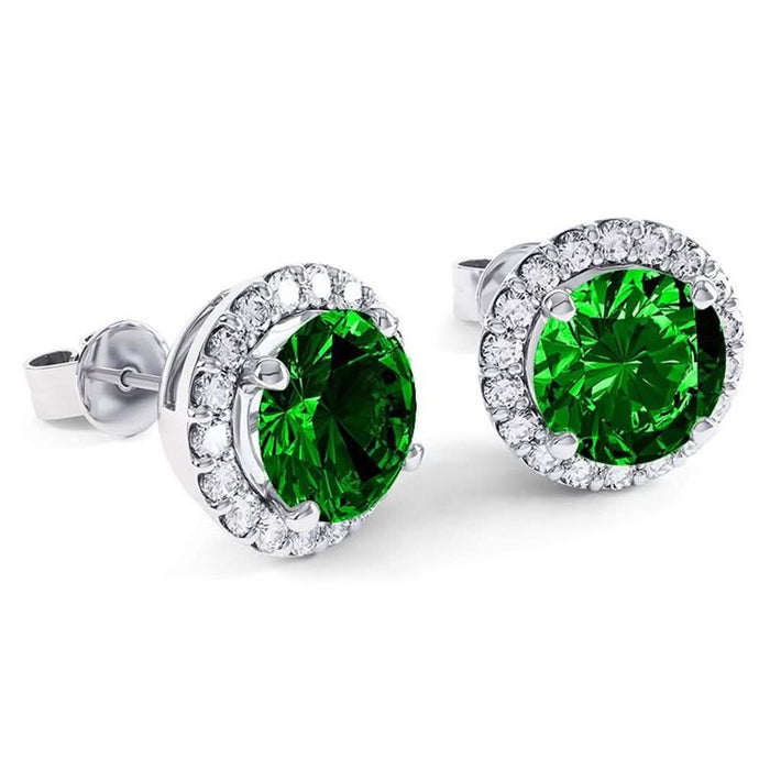 3.00 CTTW Emerald Halo Sterling Silver Studs by DailySale