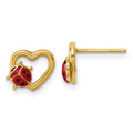 14k Gold Ladybug Earrings on Heart by Fine Color Jewels