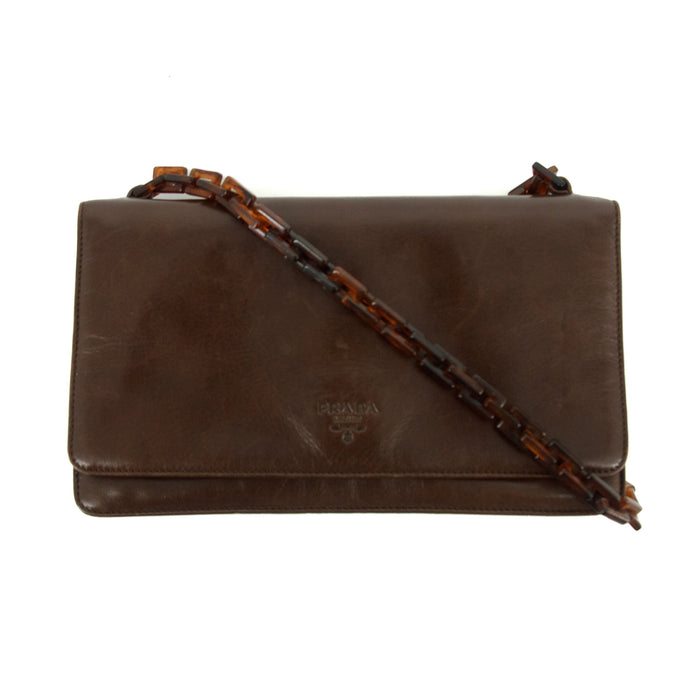 Prada Milano Brown Leather Tortoise Strap Shoulder Bag #3002 by Bolt Boutique