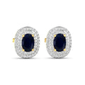 Genuine White Diamond and Blue Sapphire Studs by Fine Color Jewels