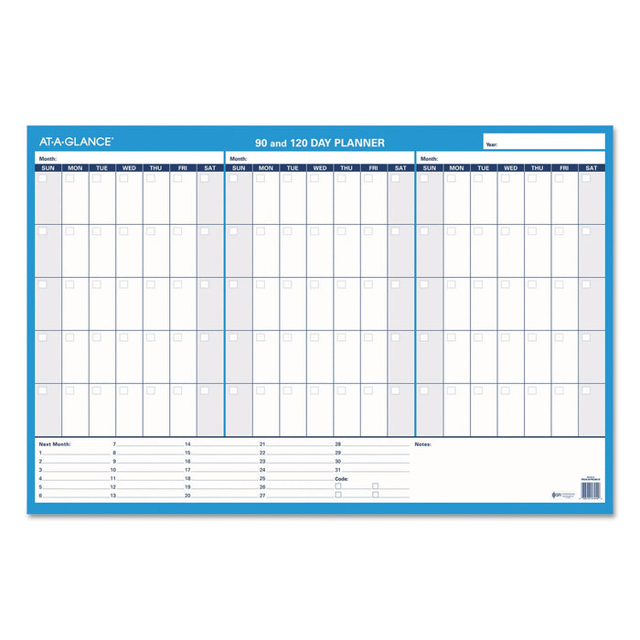 AT-A-GLANCE 90/120-Day Undated Horizontal Erasable Wall Planner, 36 x 24, White/Blue Sheets, Undated
