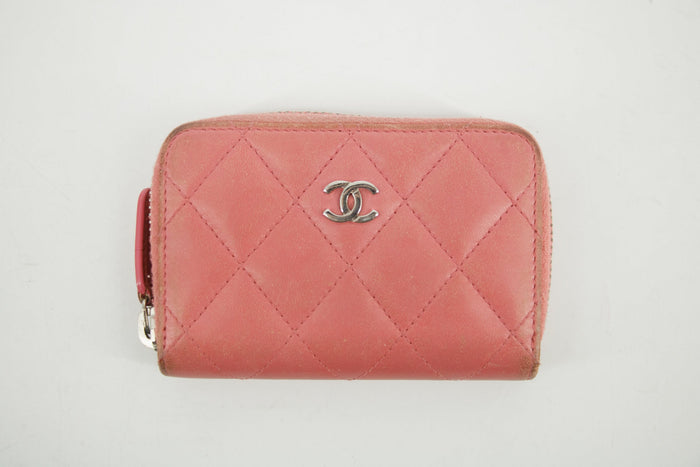 Chanel CC Lambskin Quilted Pink Compact Zip Wallet #3011 by Bolt Boutique