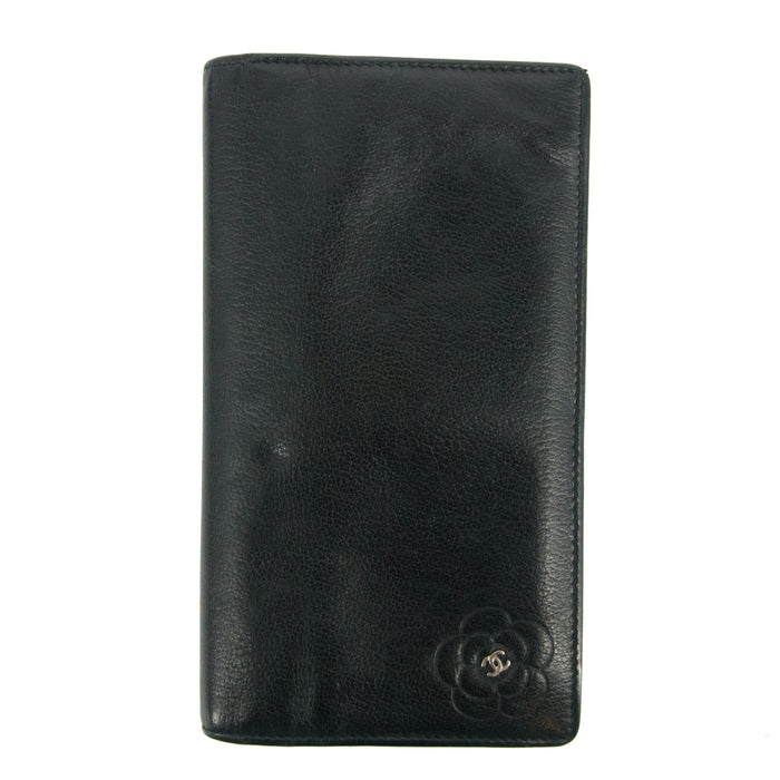 Chanel CC Camelia Flower Black Leather Long Fold Wallet #3014 by Bolt Boutique