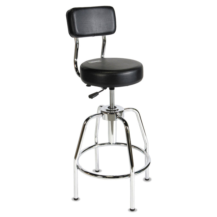ShopSol Heavy-Duty Shop Stool, Supports Up to 300 lb, 29" to 34" Seat Height, Black Seat/Back, Chrome Base