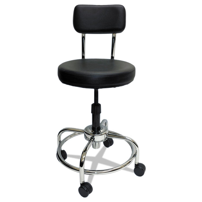 ShopSol Lab and Healthcare Stool, Supports Up to 300 lb, 19" to 27" Seat Height, Black Seat/Back, Chrome Base