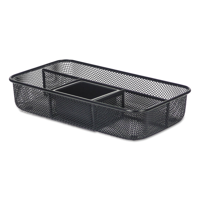 Universal Metal Mesh Organizer Tray, Four Compartments, 10.63 x 6 x 2, Black