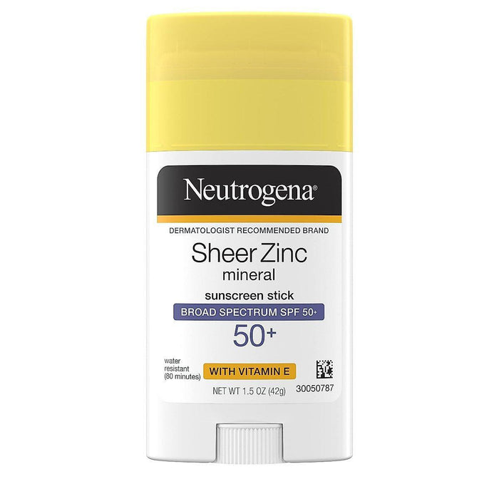 Neutrogena Sheer Zinc Oxide Mineral Sunscreen Stick With Vitamin E, Broad Spectrum SPF 50+ & UVA/UVB Protection, Water Resistant & Residue-Free Application, Paraben/Dye Free, 1.5 Oz by Pasteur Pharmacy