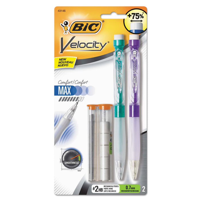 BIC Velocity Max Pencil, 0.7 mm, HB (#2.5), Black Lead, Assorted Barrel Colors, 2/Pack