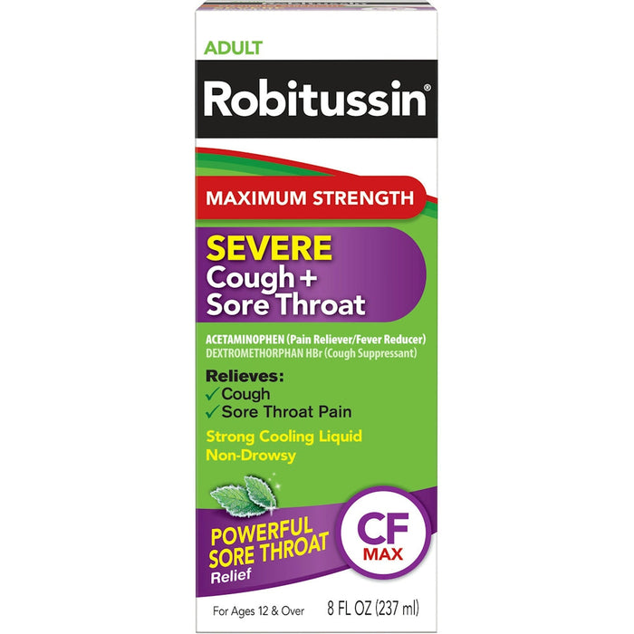 Robitussin Adult Maximum Strength Severe Cough + Sore Throat Relief Medicine Mint by Pasteur Pharmacy