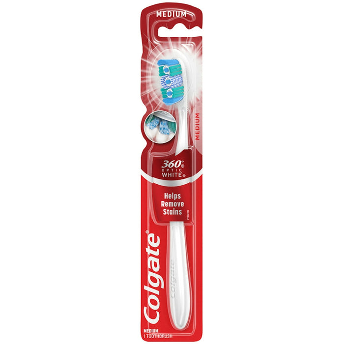 Colgate 360 Optic White Full Head Toothbrush, Medium Bristles, 1 Count – Whitening & Tongue Cleaner by Pasteur Pharmacy