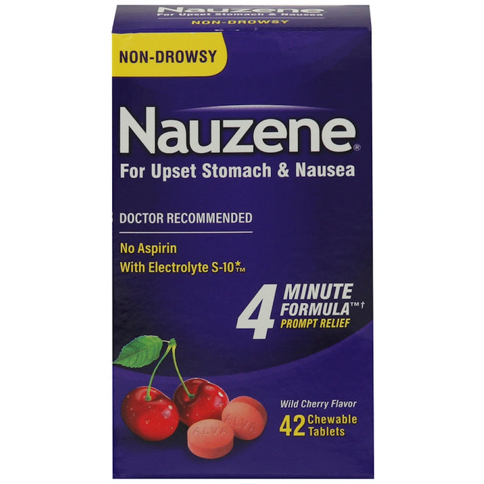 Nauzene Wild Cherry Flavor Non-Drowsy For Upset Stomach & Nausea Chewable Tablets by Pasteur Pharmacy