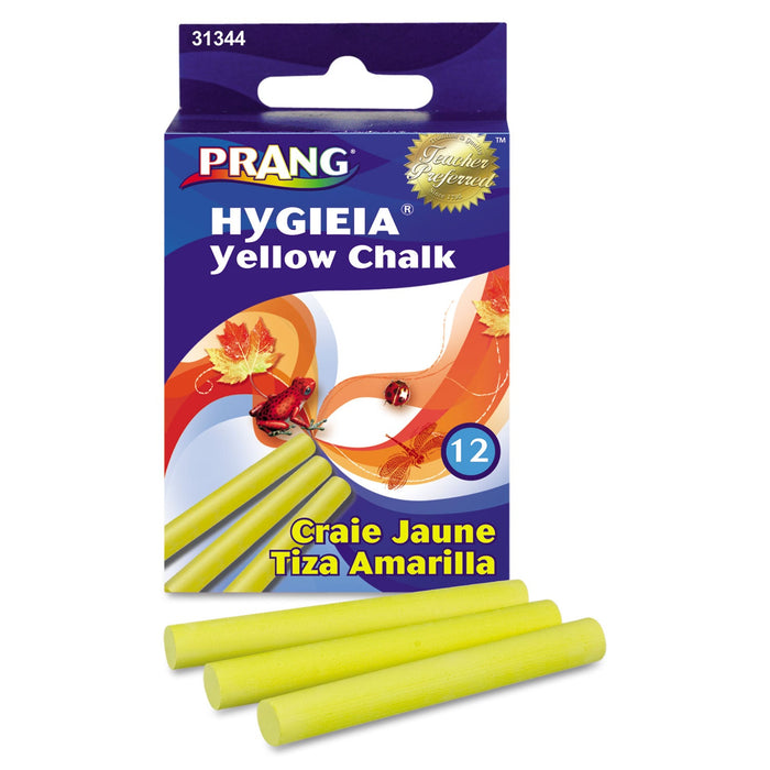 Prang Hygieia Dustless Board Chalk, 3.25" x 0.38" Diameter, Yellow, 12/Box