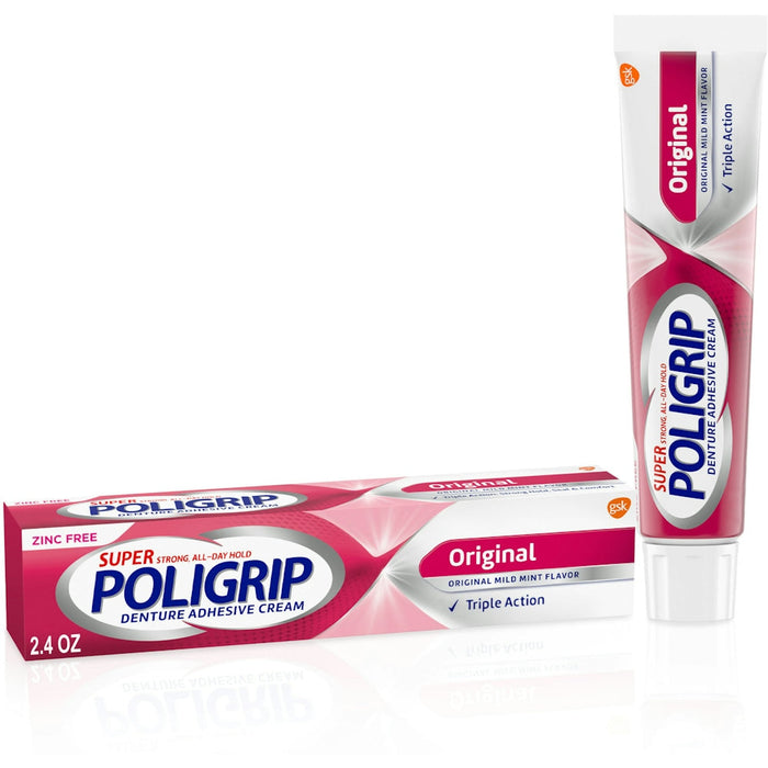 Poligrip Denture Adhesive Cream, Zinc Free, Original Mild Mint Flavor - 2.4 Ounce by Pasteur Pharmacy