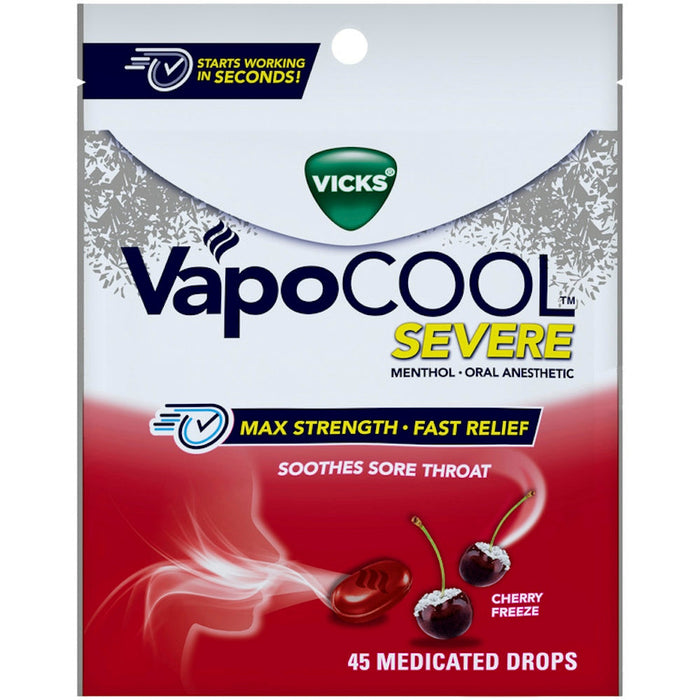 Vicks VapoCOOL Max Strength Severe Cherry Freeze Oral Anesthetic 45Medicate Drops by Pasteur Pharmacy