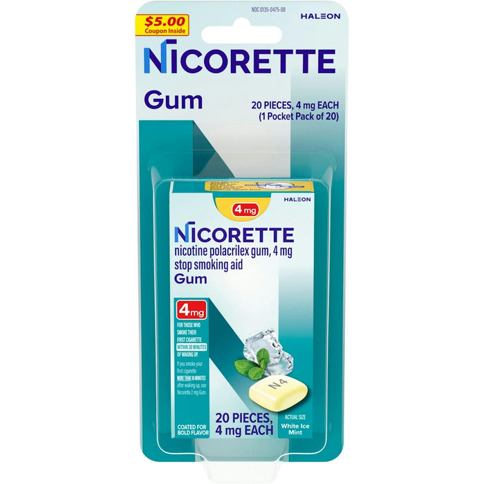 Nicorette Stop Smoking Aid, 4 Mg, White Ice Mint, Gum, Pocket Pack by Pasteur Pharmacy