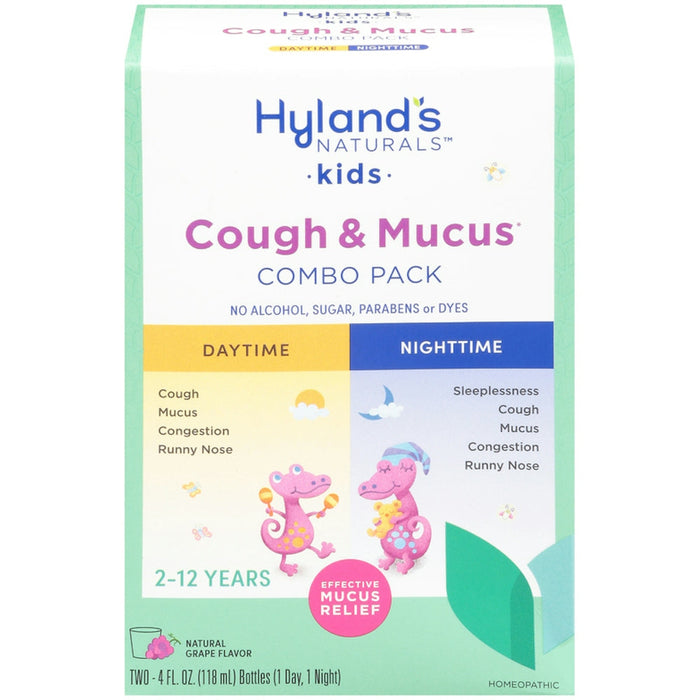 Hyland's Naturals Kids 4 Kids Cold & Mucus Day & Night Value Pack, Grape Flavor, 8 fl oz by Pasteur Pharmacy