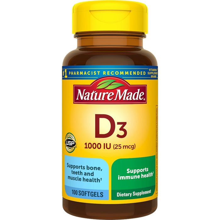 Nature Made Vitamin D3 1000 IU (25 mcg) Softgels, 100 Count (90 + 10 Bonus Pack) by Pasteur Pharmacy