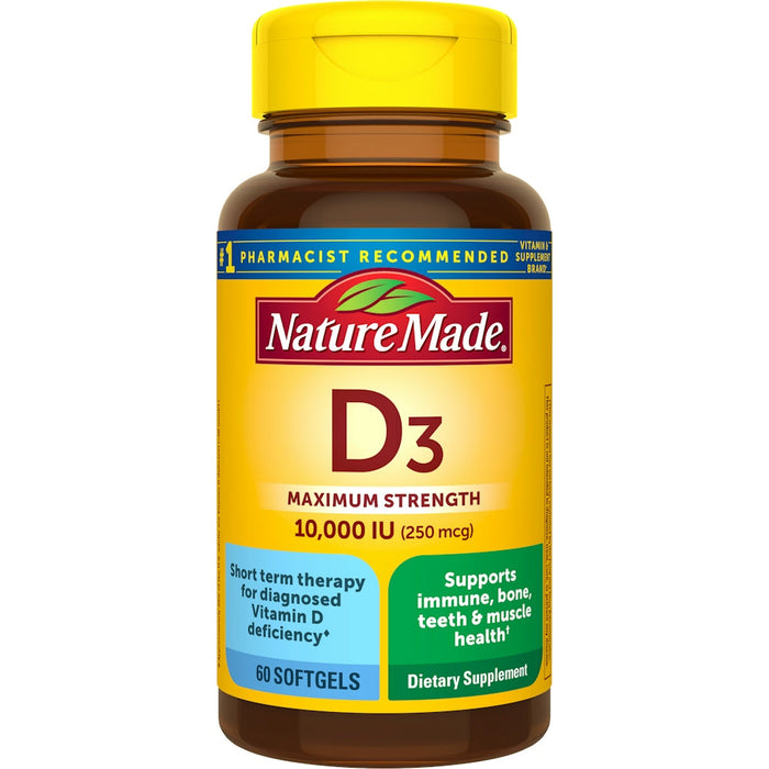 Nature Made Vitamin D3, Maximum Strength, 10,000 IU, Softgels by Pasteur Pharmacy