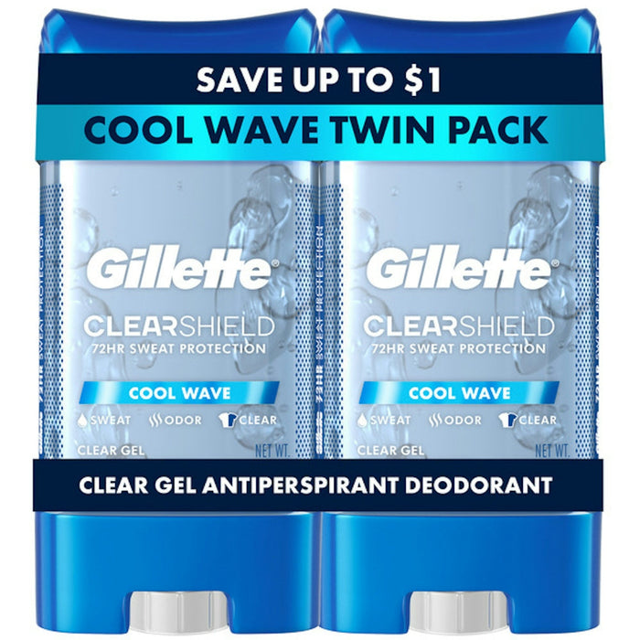 Gillette Antiperspirant And Deodorant For Men, Clear Gel, Cool Wave, Twin Pack by Pasteur Pharmacy