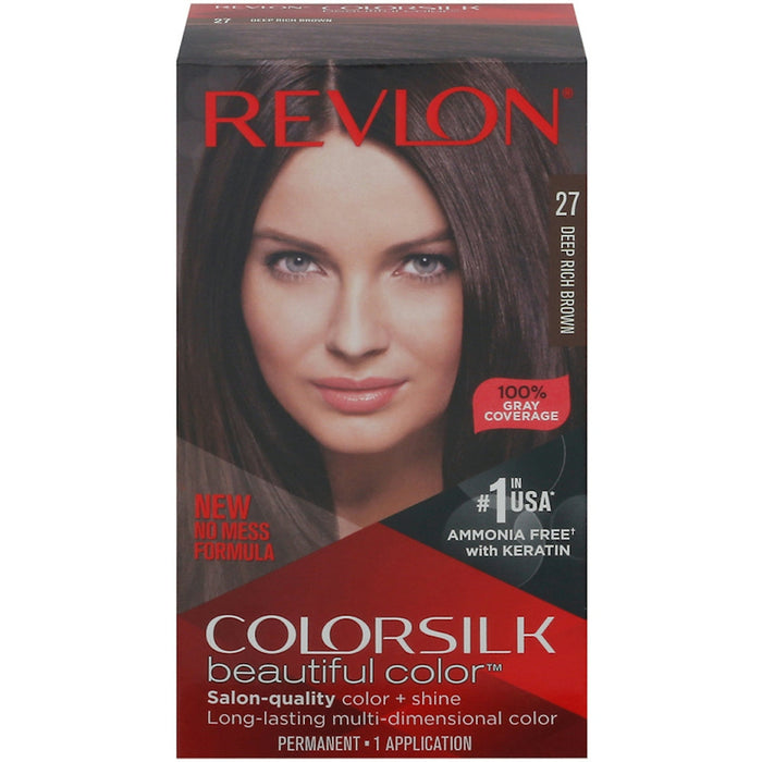 Revlon ColorSilk Beautiful Color Permanent Hair Dye, 27 Deep Rich Brown – Ammonia-Free with 100% Gray Coverage by Pasteur Pharmacy