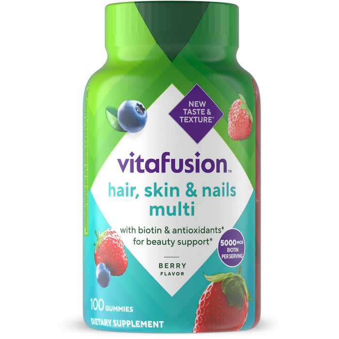 Vitafusion Gorgeous Hair, Skin & Nails Multivitamin Gummies, Raspberry Flavor, 100 Count by Pasteur Pharmacy