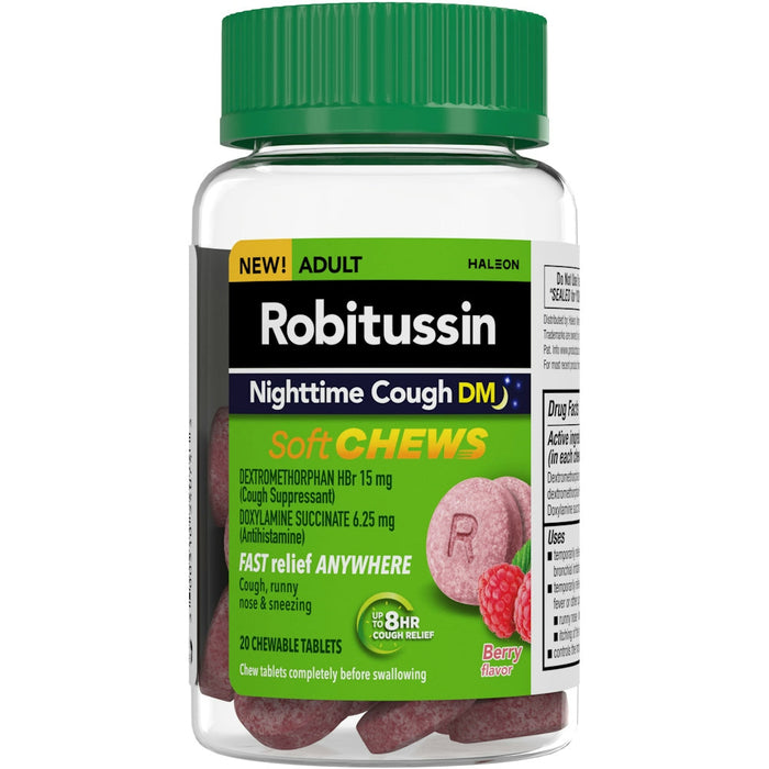 Robitussin Soft Chews, Nighttime Cough DM, Adult Formula, Berry Flavor by Pasteur Pharmacy