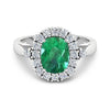 2.28 Ct Cushion Green Zambian Emerald and White Diamond prong 14k Gold Halo Statement Ring