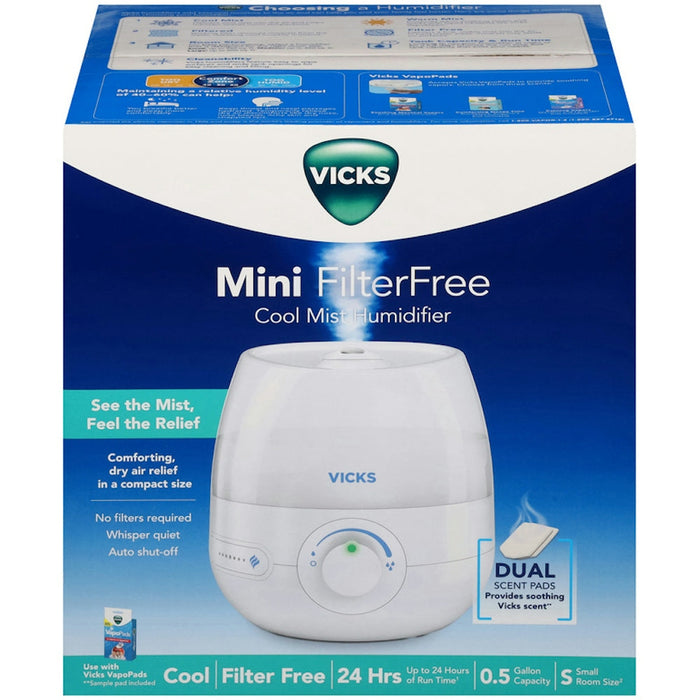 Vicks Humidifier, Cool Mist, FilterFree, Mini, Small Room Size by Pasteur Pharmacy