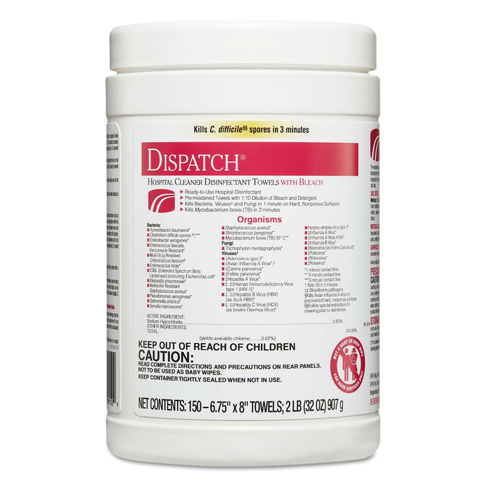 Clorox Dispatch Cleaner Disinfectant Towels, 6.75 x 8, 150/Canister