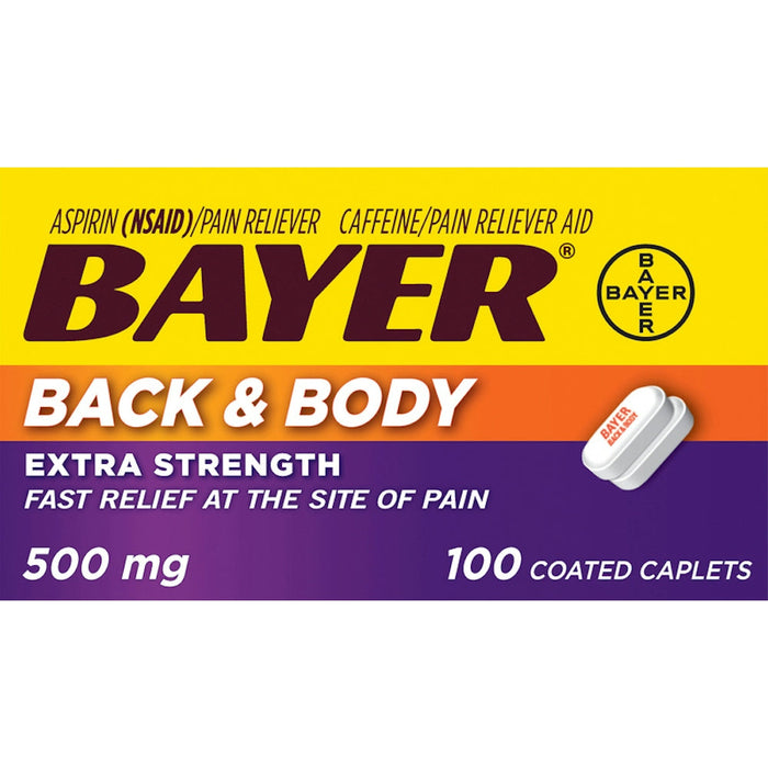 Bayer Back & Body Extra Strength Pain Reliever Aspirin W Caffeine, 500mg Coated Tablets by Pasteur Pharmacy