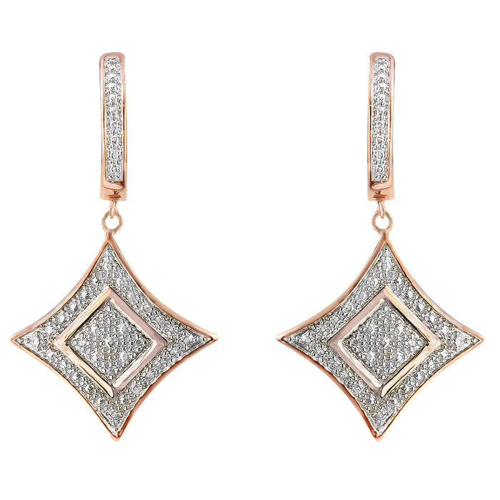 10K Rose Gold Plated Sterling Silver Round Cut Diamond Cushion Dangle Earrings (0.04 cttw, H-I Color, I2-I3 Clarity) by Bids.com