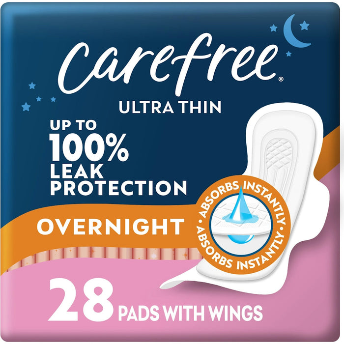 Carefree Ultra Thin Overnight Pads With Wings - 28ct by Pasteur Pharmacy