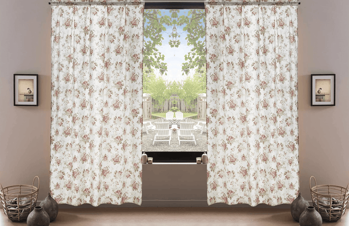 DaDa Bedding Set of 2-Pieces Hint of Mint Dainty Floral Pink Roses Cottage Sheer Window Panel Curtains (JHW3036) by DaDalogy Bedding Collection