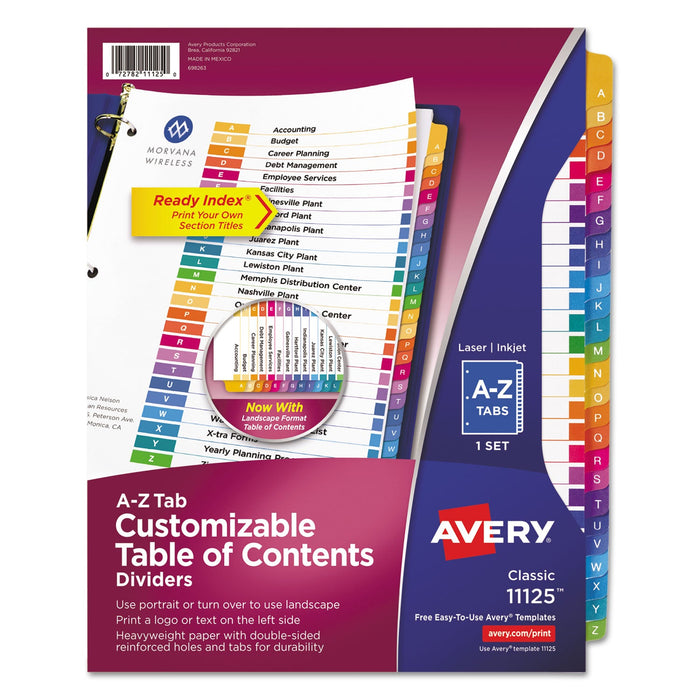 Avery Customizable TOC Ready Index Multicolor Tab Dividers, 26-Tab, A to Z, 11 x 8.5, White, Traditional Color Tabs, 1 Set
