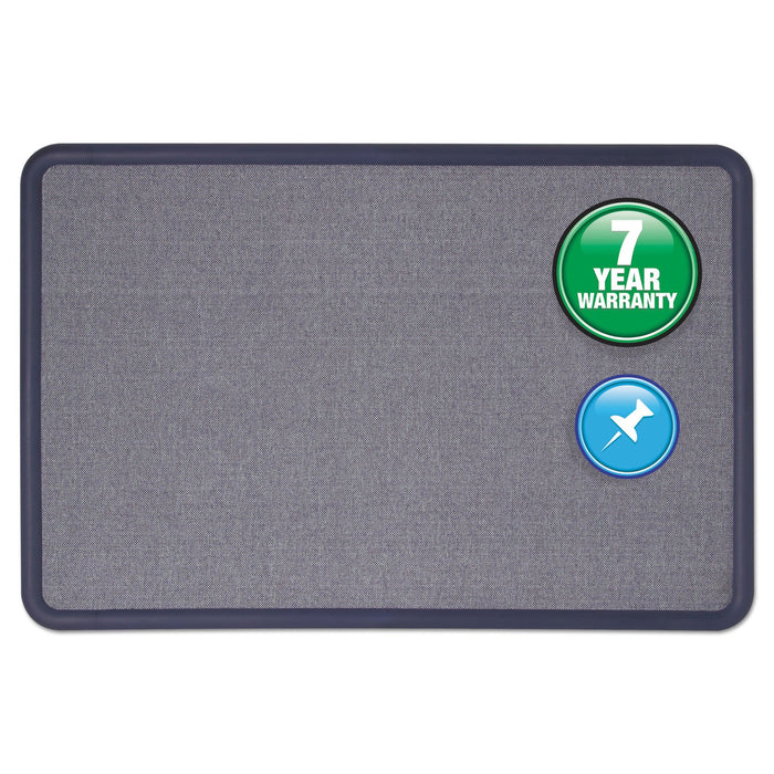 Quartet Contour Fabric Bulletin Board, 36 x 24, Light Blue, Plastic Navy Blue Frame