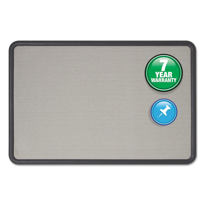 Quartet Contour Fabric Bulletin Board, 36 x 24, Gray Surface, Black Plastic Frame