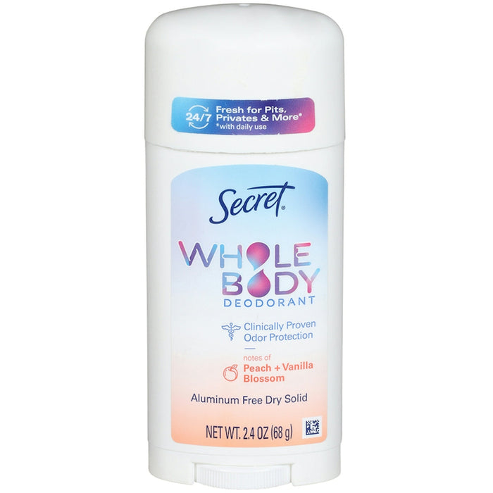 Secret Whole Body Deodorant Stick, Peach & Vanilla Blossom, 2.4 oz - Aluminum-Free by Pasteur Pharmacy