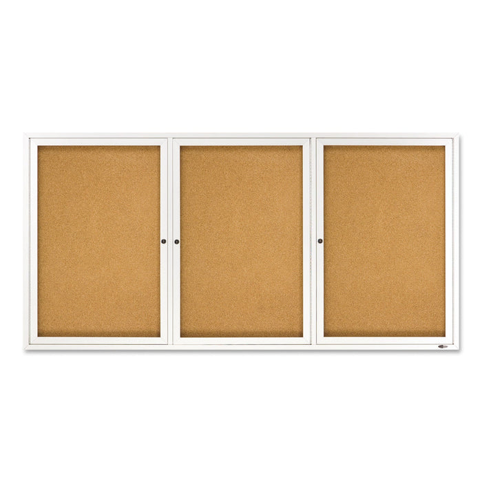 Quartet Enclosed Bulletin Board, Natural Cork/Fiberboard, 72 x 36, Silver Aluminum Frame