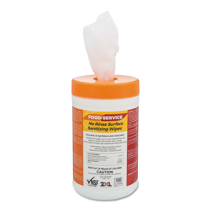 2XL Food Service No Rinse Surface Sanitizing Wipes, 8 x 6, White, 100/Roll, 6 Rolls/Carton