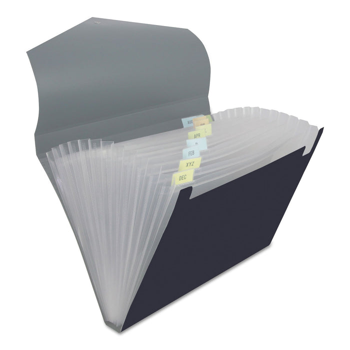 Universal Poly Expanding Files, 13 Sections, Cord/Hook Closure, 1/12-Cut Tabs, Letter Size, Black/Steel Gray