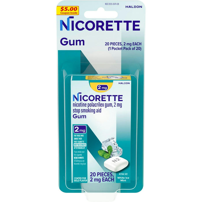 Nicorette 2mg Nicotine Gum Stop Smoking Aid, White Ice Mint, 20 Count by Pasteur Pharmacy