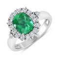 2.28 Ct Cushion Green Zambian Emerald and White Diamond prong 14k Gold Halo Statement Ring by Fine Color Jewels